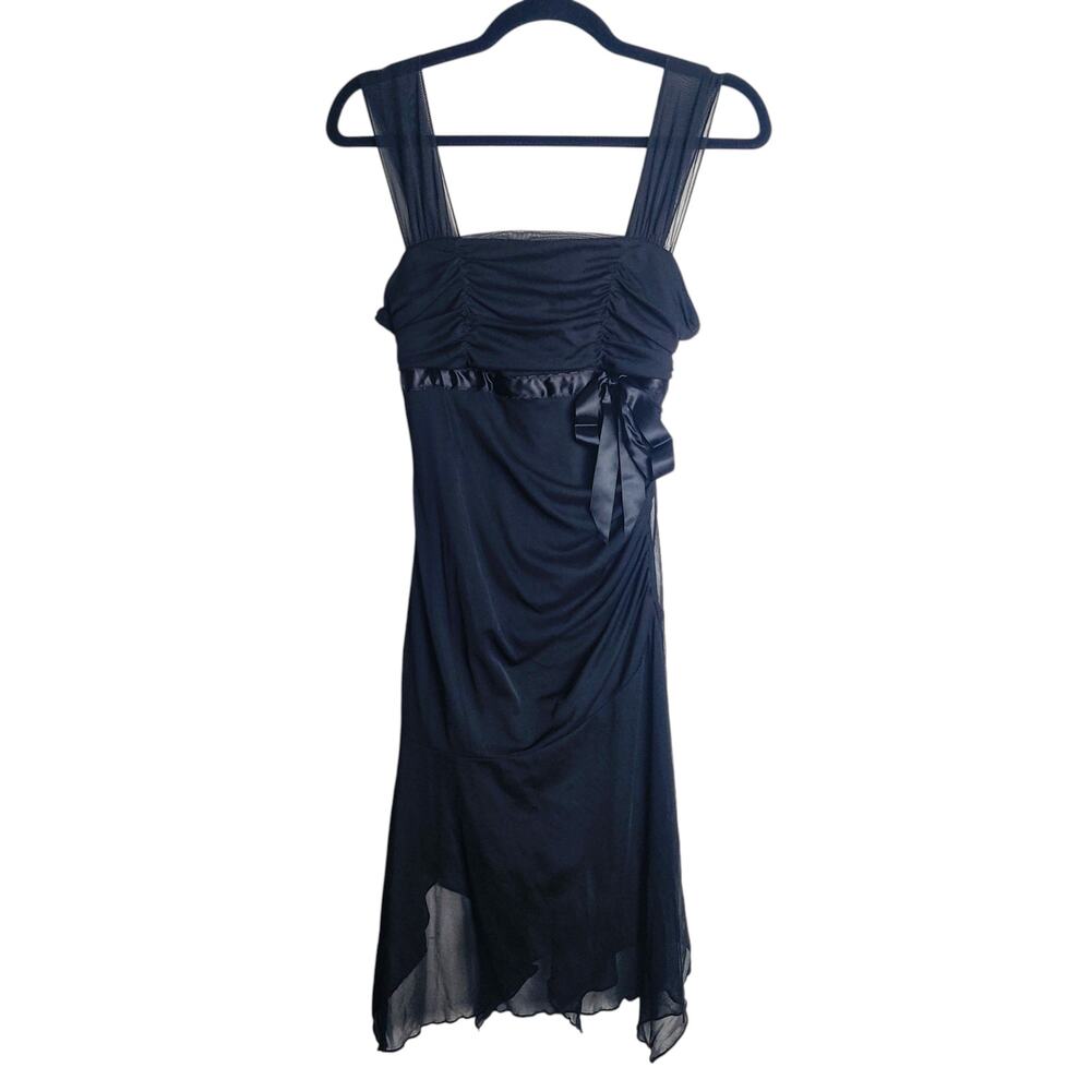 Vtg Y2K xoxo Black Mesh Whimsigoth Babydoll Dress Witchy Handkerchief Hem S/M